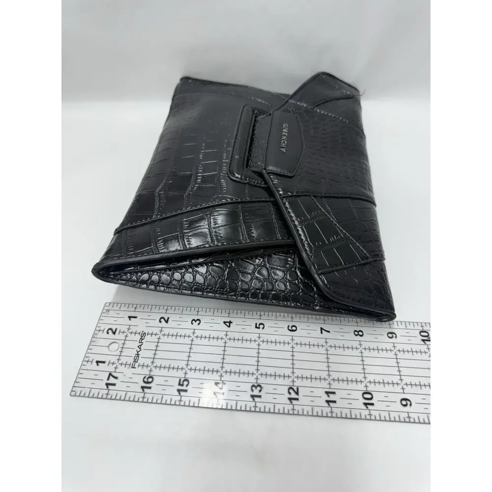 Givenchy Antigona Medium Envelope Clutch Black Croc Embossed Calfskin Leather